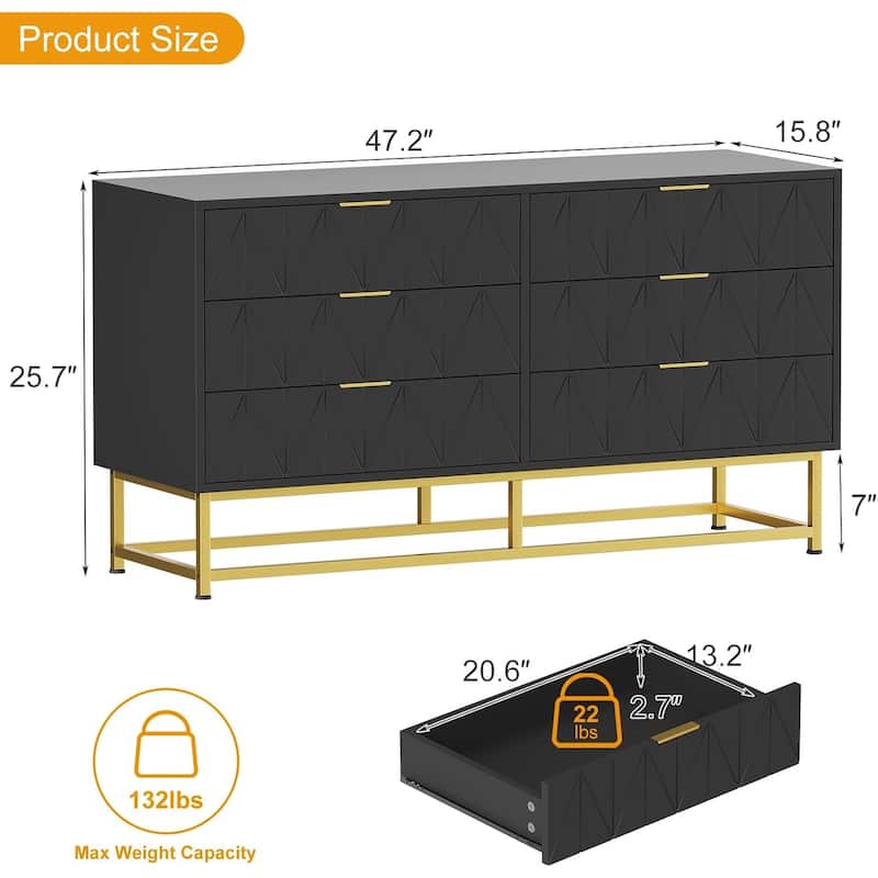 6 Drawer Dresser for Bedroom, Small Chest of Drawers with Storage
