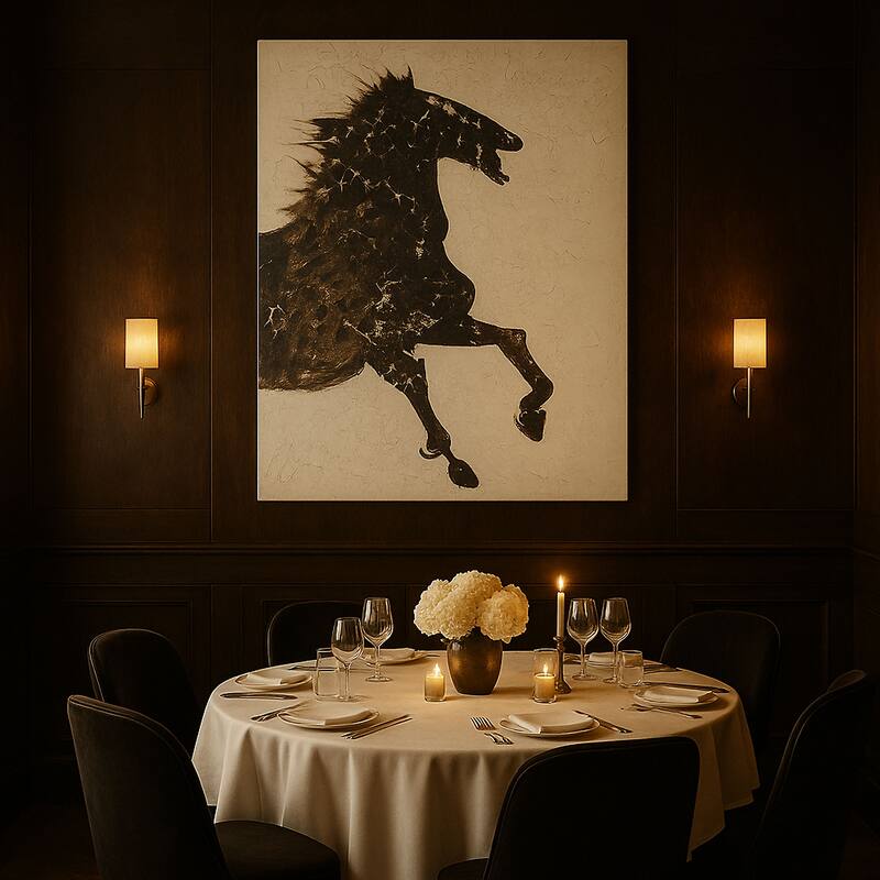Hand Painted Galloping Horse Neutral Tones Textured Canvas Wall Art