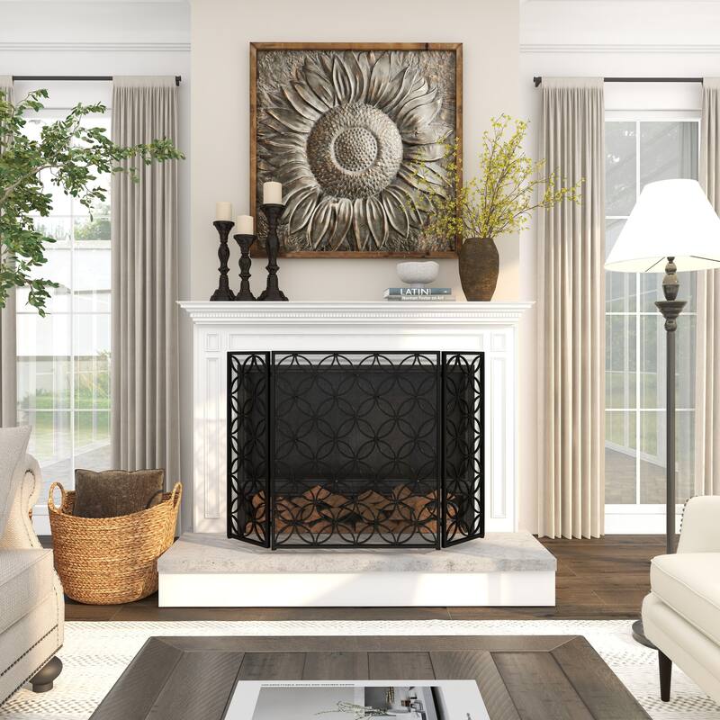 Gray Metal Sunflower Floral Home Wall Decor with Embossed Details