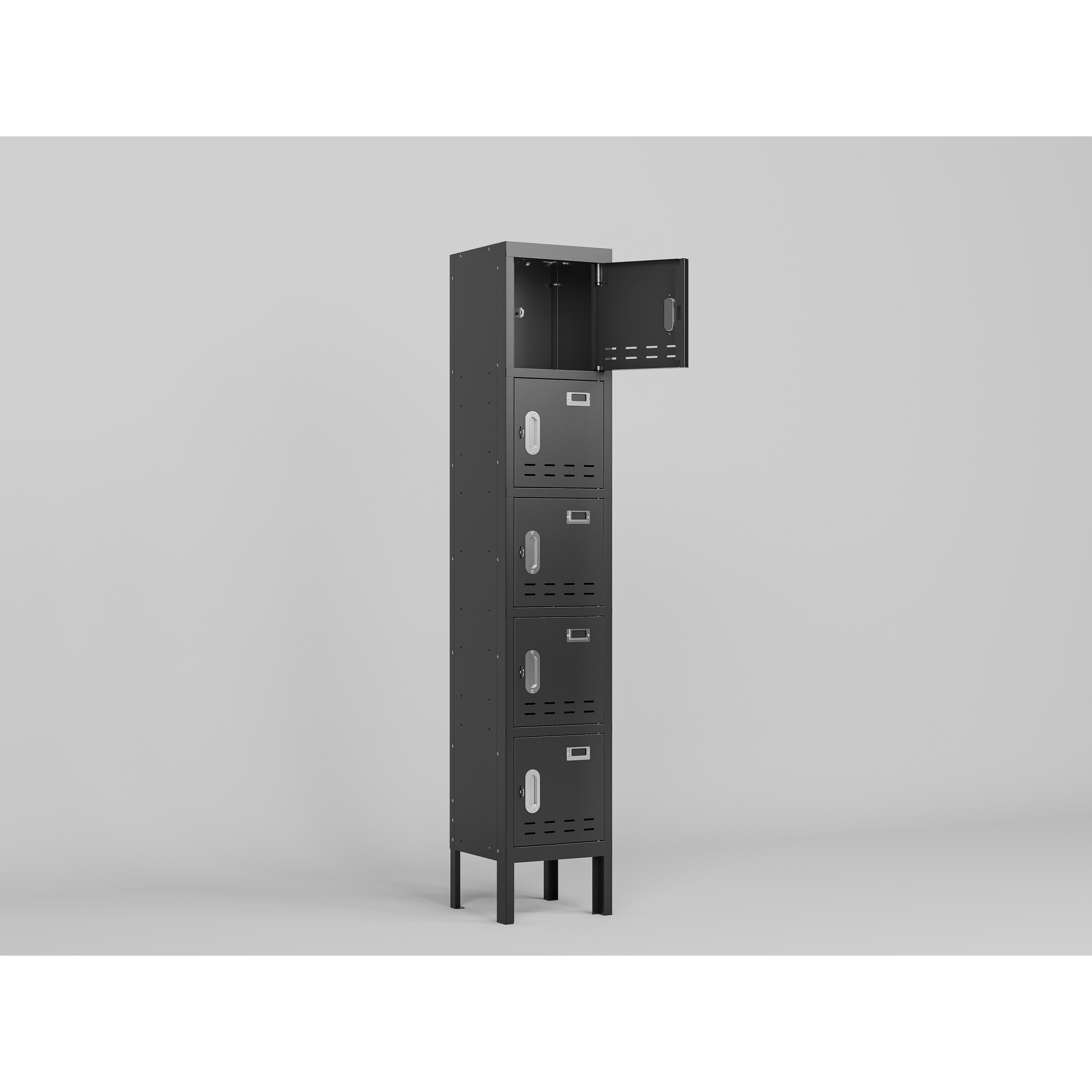 5 Door Tall Single Shelf Metal Storage Cabinet - Vintage