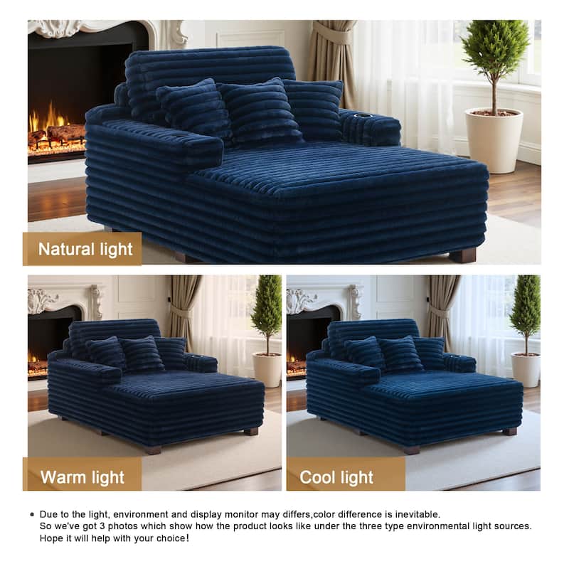 Indoor Oversized Plush Chaise Lounge with Pillows and Cup Holder