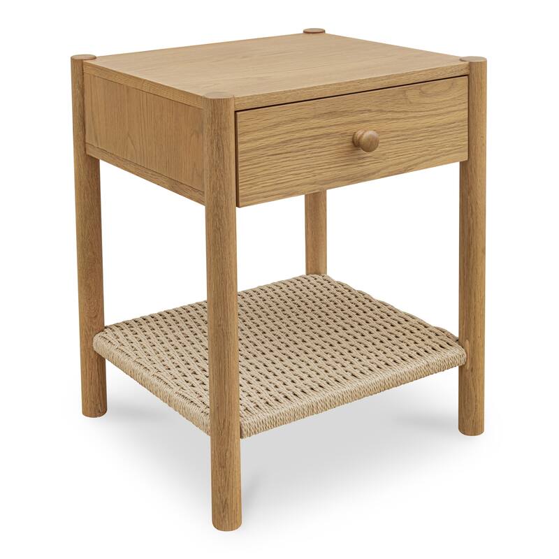 NADAAL STUDIOS Corlan Nightstand, Oak Frame with Paper Rope Shelf 1-Drawer Bedside Table, Brown
