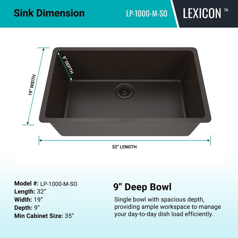 Lexicon Kitchen Sink Quartz Composite 32 Inch Galaxy Mocha - 19x32