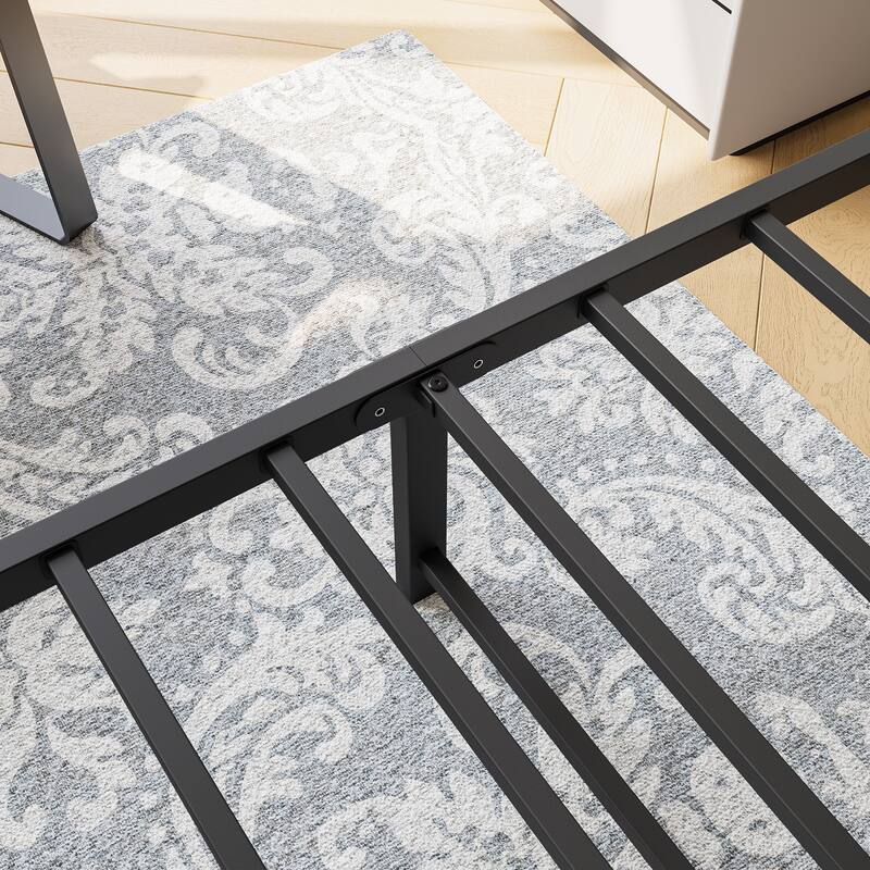 Queen Size Metal Bed Frame with Wood Headboard Platform Bedframe for Bedroom, Metal Slat Support No Box Spring Needed