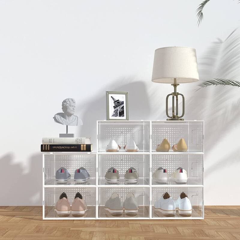 8 Pack Plastic Stackable Shoe Storage Boxes Shoe Organizer