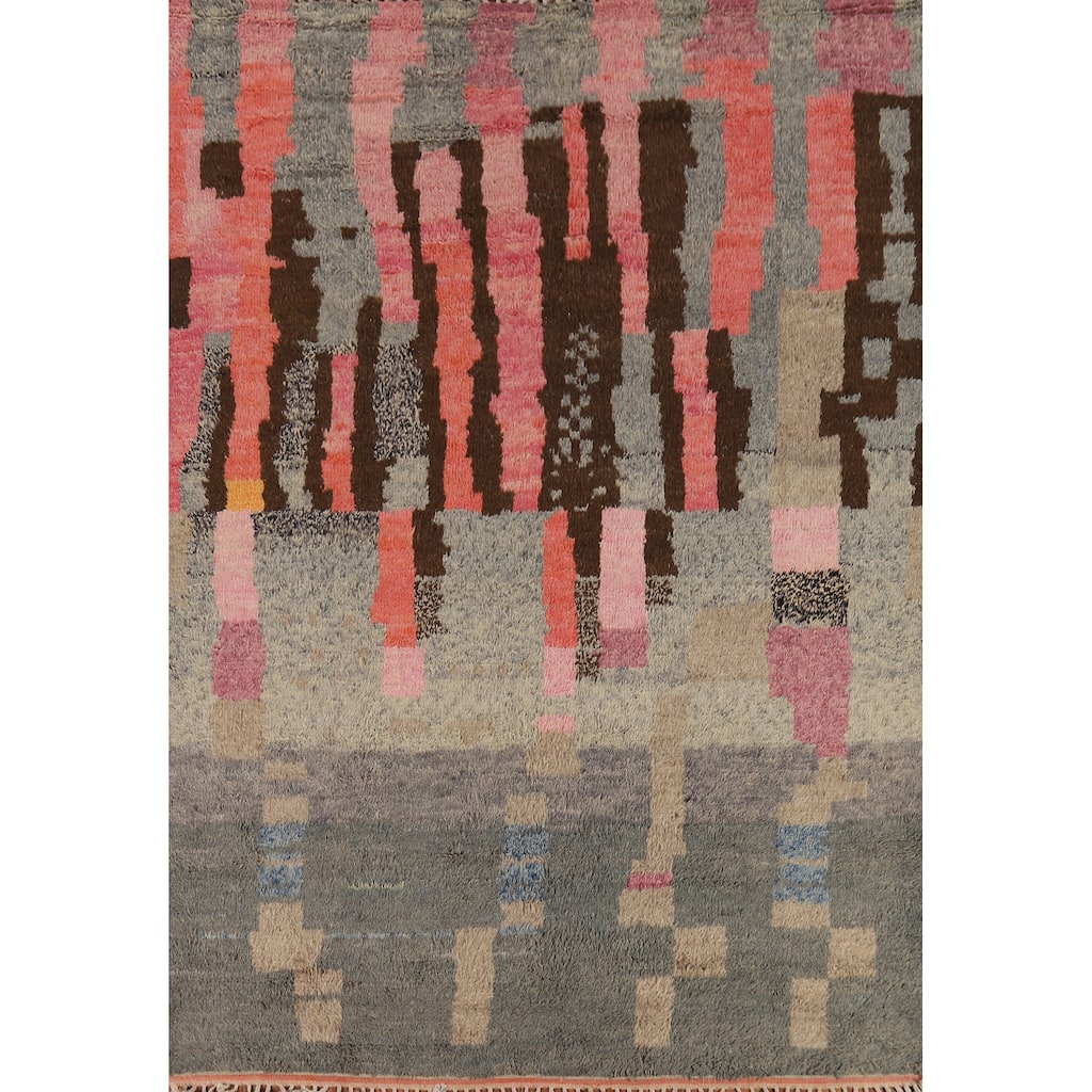 Plush Moroccan Oriental Area Rug Handmade Grey Wool Carpet - 7'10" x 10'4"