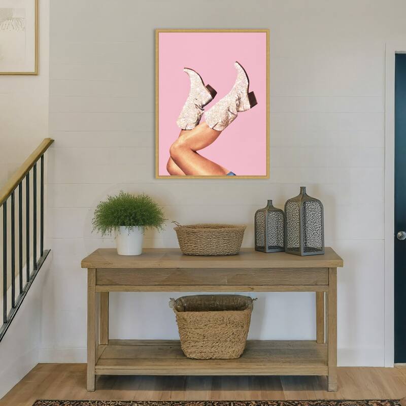 These Boots Pink II by Vertigo Artography Framed Canvas Wall Art Print - Sylvie Bright Gold