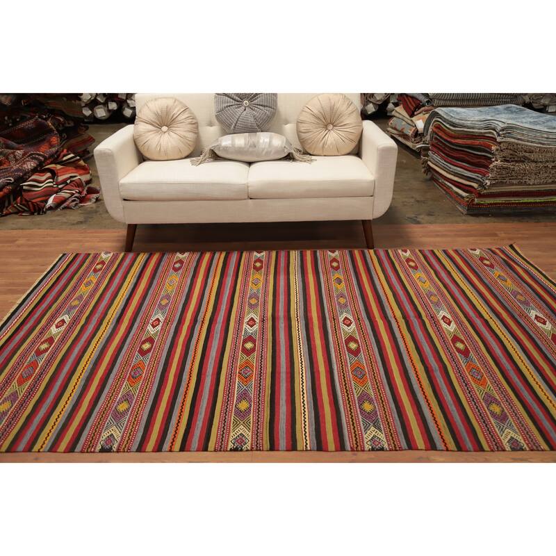 Hand Woven Oriental 100% Wool Carpet Southwestern Tribal Multi-Colored Kilim Area Rug - 8' 9'' X 5' 4''