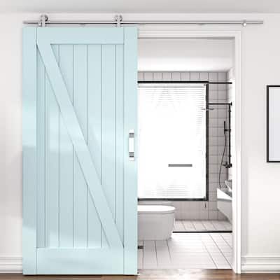 WINSOON 5-8FT Silver Stainless Steel Single Door Barn Door Hardware Kit
