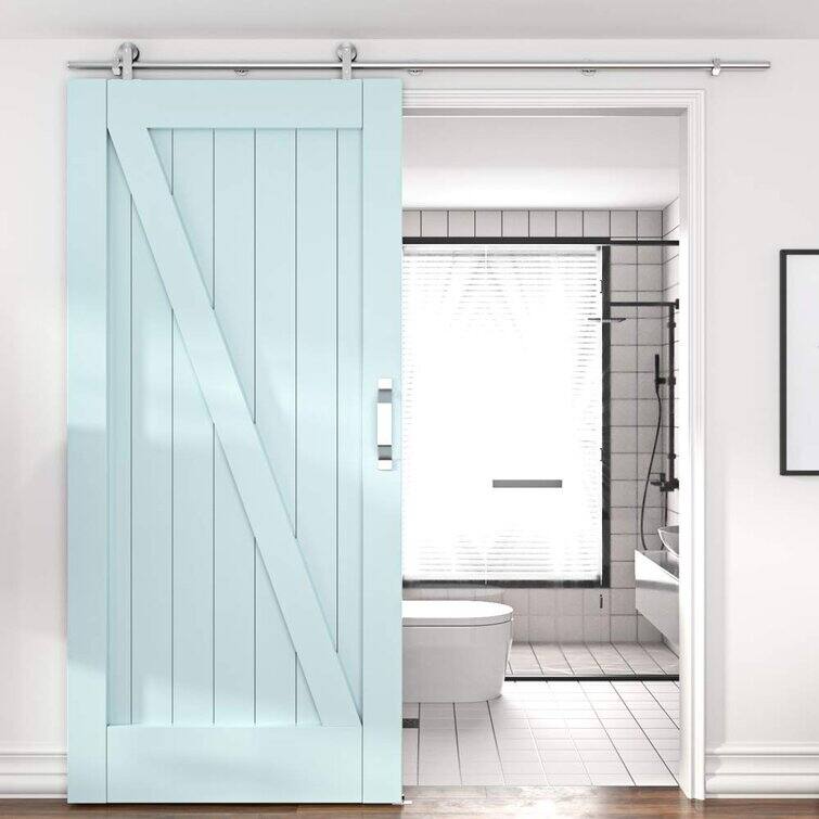 WINSOON 5-8FT Silver Stainless Steel Single Door Barn Door Hardware Kit