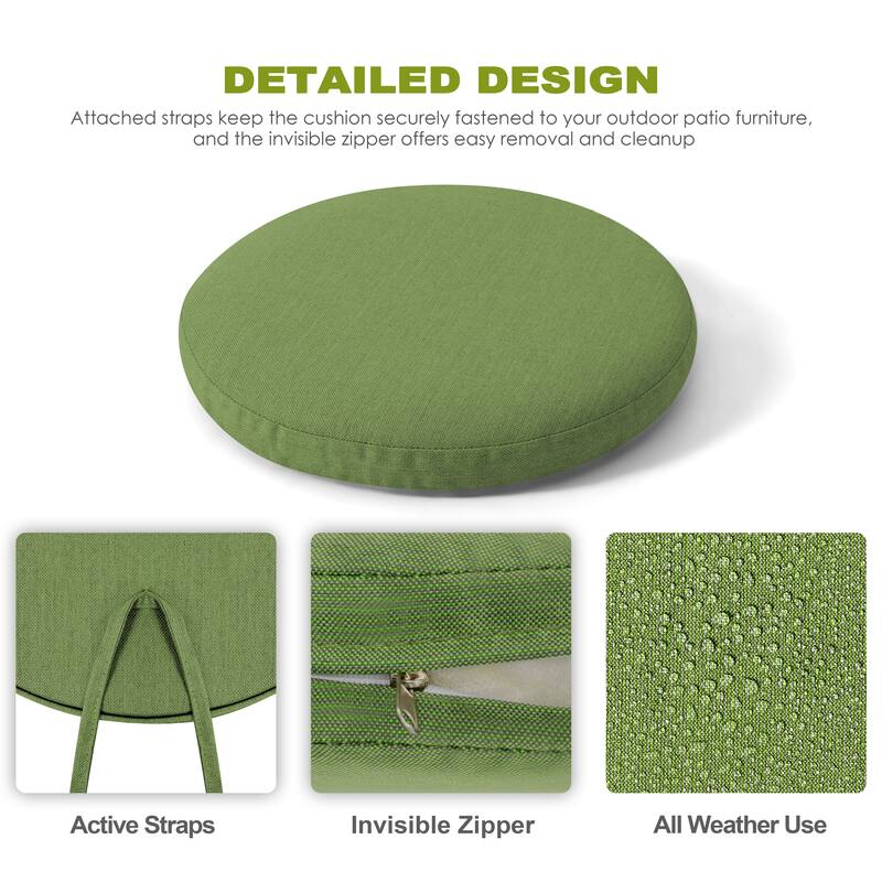 Outdoor 2-Pack 15'' x 1.4" Green Round Chair Seat Cushions with Straps