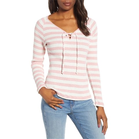 Lucky Brand Womens Lace-Up Neck Pullover Blouse