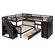 preview thumbnail 9 of 16, Twin-Twin over Full L-Shaped Bunk Bed with 3 Drawers, Portable Desk, Wardrobe, Guardrails & Solid Pine Frame, Espresso