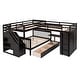 preview thumbnail 24 of 43, Twin-Twin over Full L-Shaped Bunk Bed with 3 Drawers, Portable Desk, Wardrobe, Guardrails & Solid Pine Frame, Grey