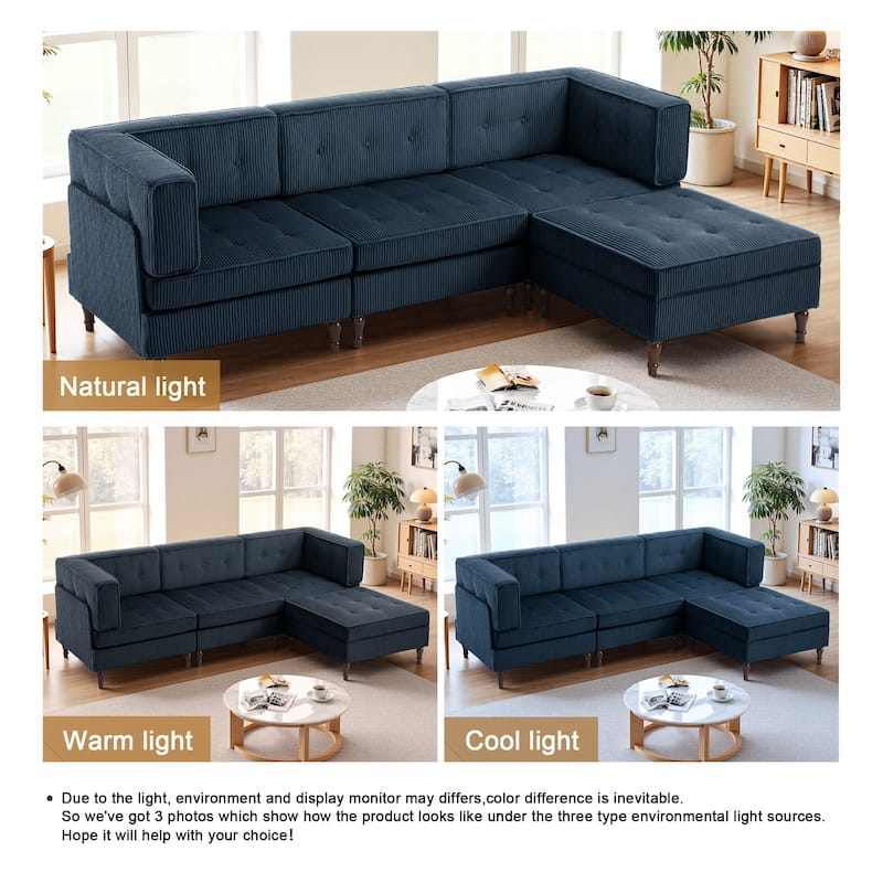 Oversized Sofa Corduroy Tufted Modular Sectional Set