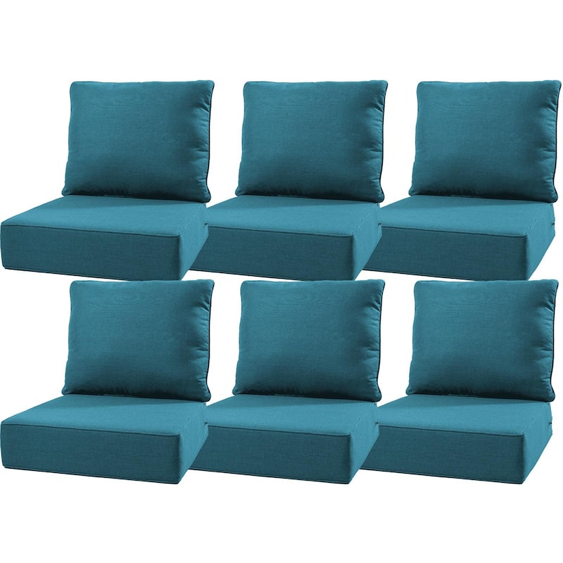 Luxury 6" Outdoor Cushions for Patio Furniture, 24x24x6 Cushion Set, Fade Resistant Replacement Cushions with Removable Cover - Peacock Blue - 6 Set