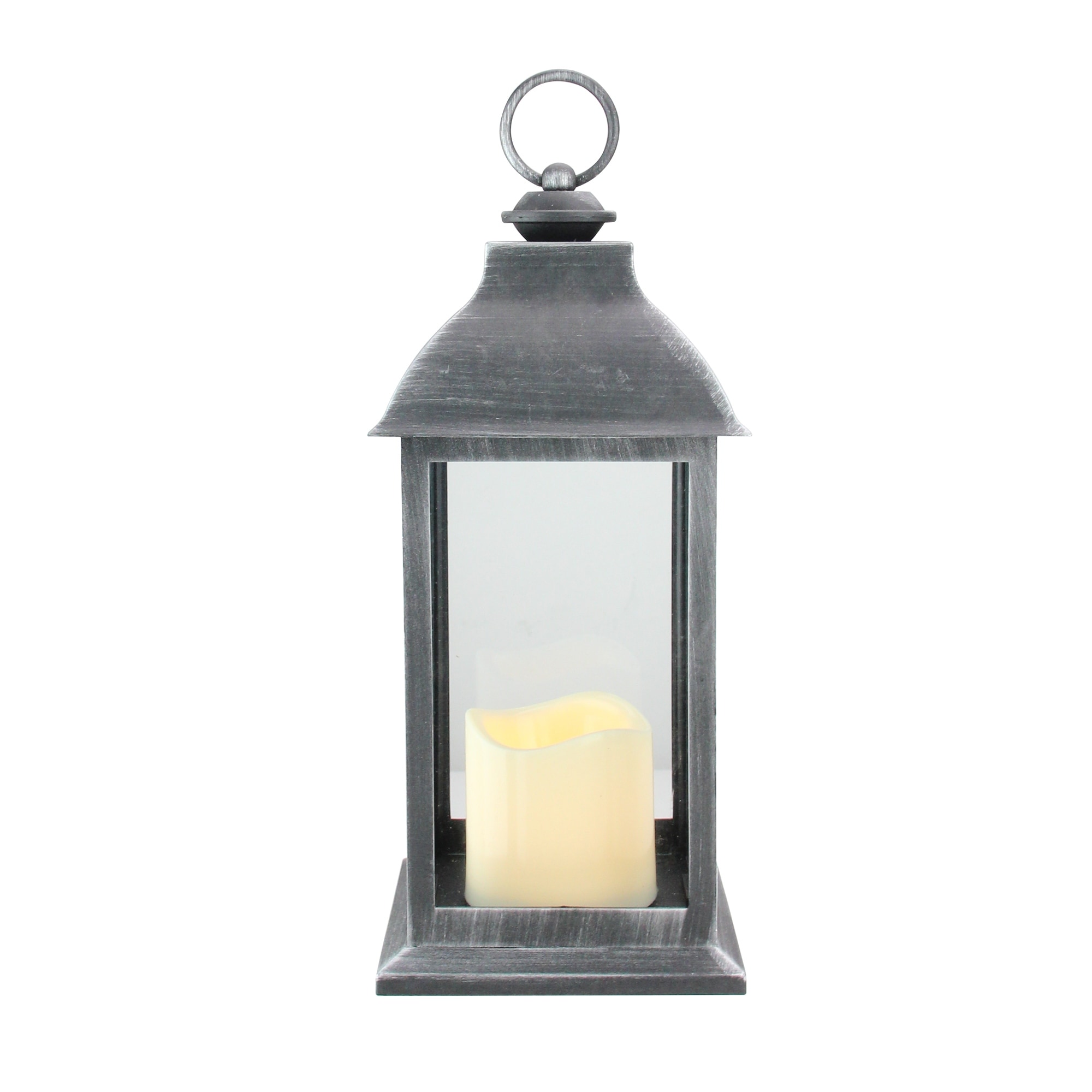 Shop Black Friday Deals On 12 5 Silver Brushed Black Candle Lantern With Flameless Led Candle Overstock 22667955