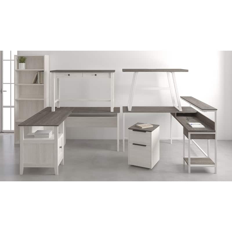 Dorrinson Casual L-Desk with Storage, Antique White/Brown