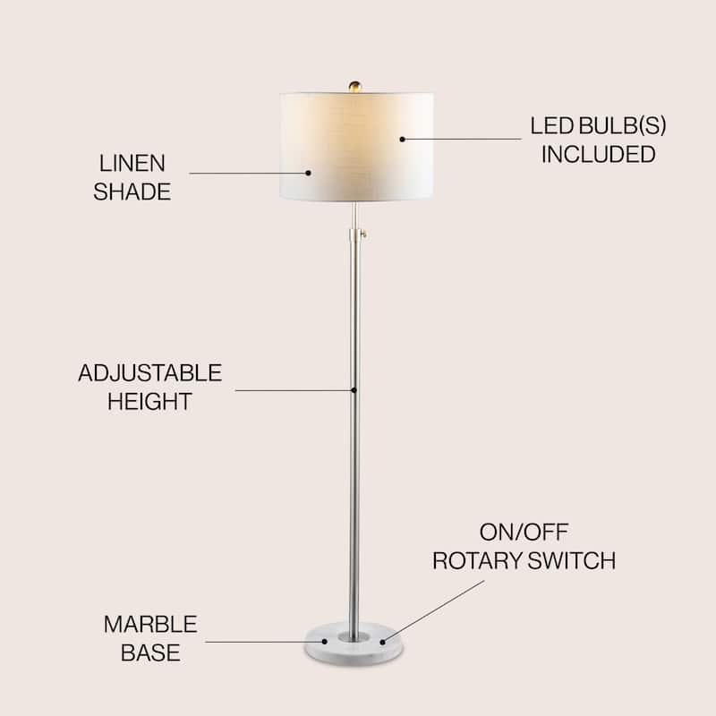 June 65" Adjustable Metal/Marble LED Floor Lamp by JONATHAN Y - 57-65" H x 15" W x 15" D