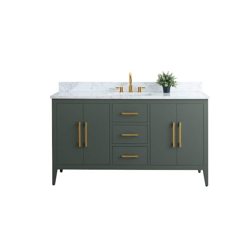 Vanity Art 60" Single Sink Bathroom Vanity Cabinet with Engineered Marble Countertop