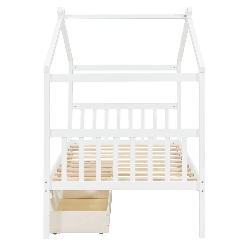 Twin Size Wooden House Bed with 2 Drawers