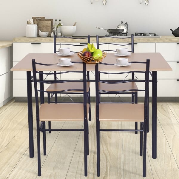 Costway 5 Piece Dining Table Set With 4 Chairs Wood Metal Kitchen Overstock 17283939