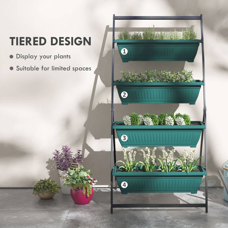 Outsunny Raised Garden Bed, 4 Tier Vertical Garden Planter Set, 4 Outdoor Planter Boxes with Stand