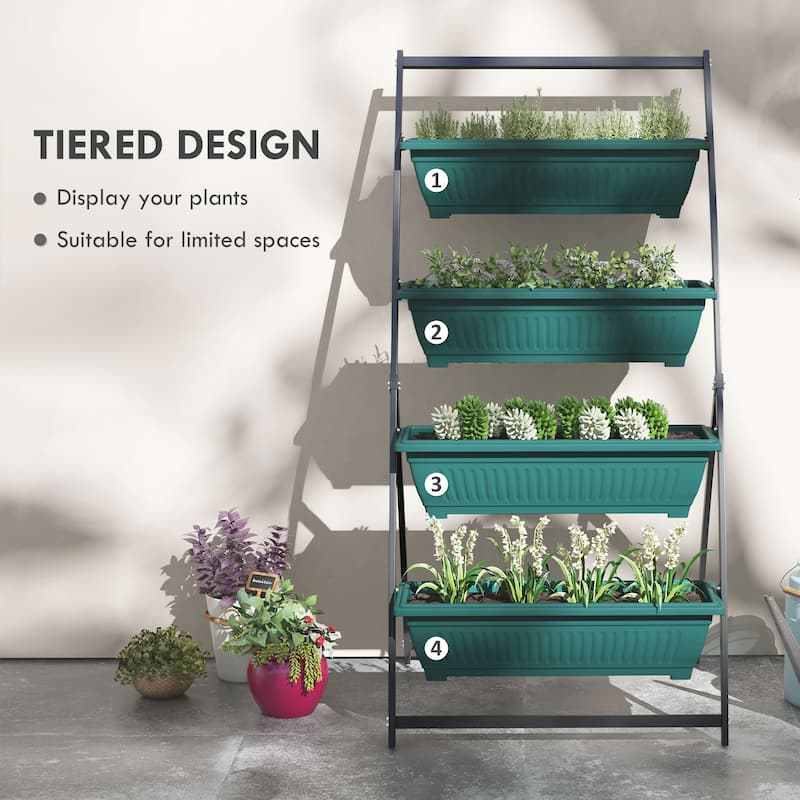 Outsunny Raised Garden Bed, 4 Tier Vertical Garden Planter Set for Indoor or Outdoor, 4 Outdoor Planter Boxes with Stand
