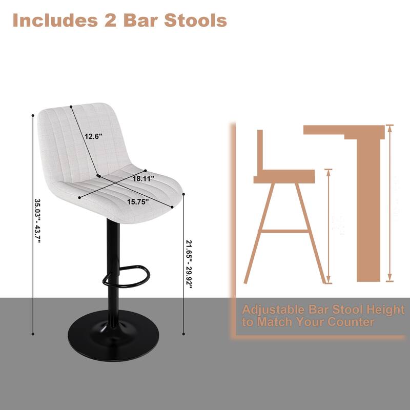 Counter Height Bar Stools Set of 2, Swivel Bar Stools with Adjustable Height, Kitchen Island Chairs with Footrest