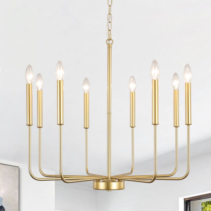 8-Light Farmhouse Traditional Candle Chandelier for Dining Room Bedroom Living Room - Spray-painted Gold