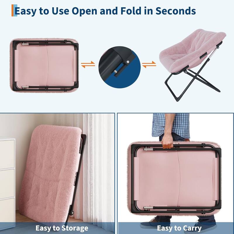 Comfy Folded Chair,Saucer Chair, Lounge Chair - XL Foldable Faux Fur Floor Seat, Non-Slip Base for Stability