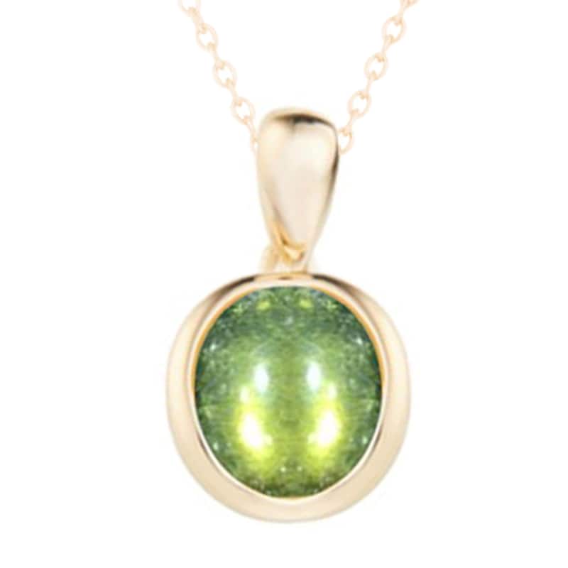 Yellow Gold Over Sterling Silver Green Amber Pendant