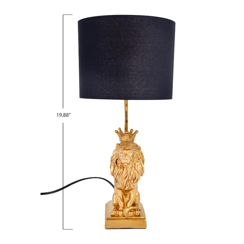 Resin Lion Table Lamp with Linen Shade