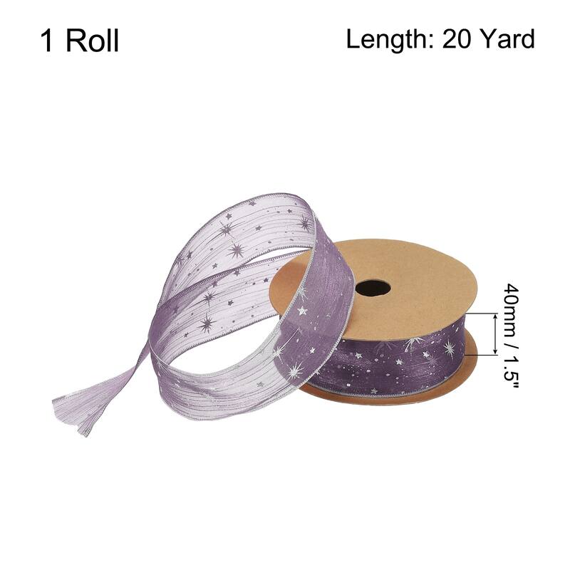 Star Organza Sheer Ribbon Sparkly Snow Yarn Ribbon - Lavender Purple - 1.5" x 20 Yard
