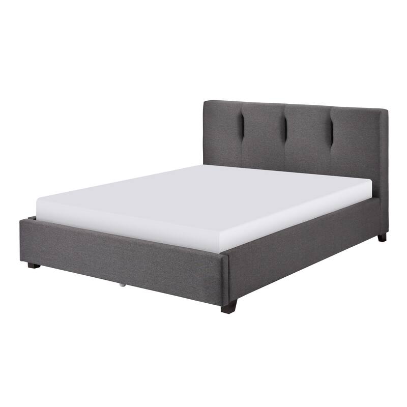 Orra Queen Platform Bed, Tufted Dark Gray Polyester Upholstery, Solid Wood