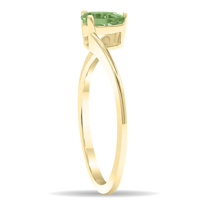 Women's Solitaire Pear Shaped Green Amethyst Wave Ring in 10K Yellow Gold