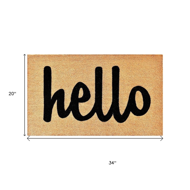 HomeRoots 20" X 34" Natural And Black Hello Outdoor Coir Door Mat - 20' X '34