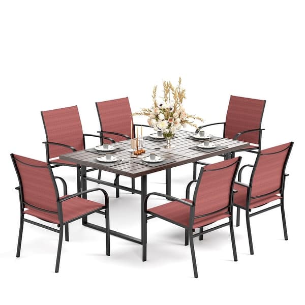 slide 2 of 11, MAISON ARTS 7-Piece Outdoor Dining Set with 6 Textilene Chairs and U-Shaped Leg Table Red