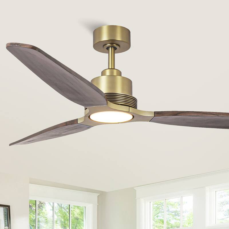 Parrot Uncle 56" Farmhouse Solid Wood Diammable LED Gold Ceiling Fan with Remote and Light