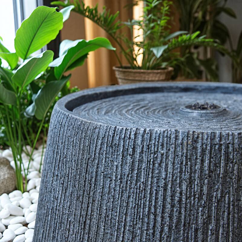 Polyresin Grey Pot Fountain Weather Resistant with Pump and LED Light