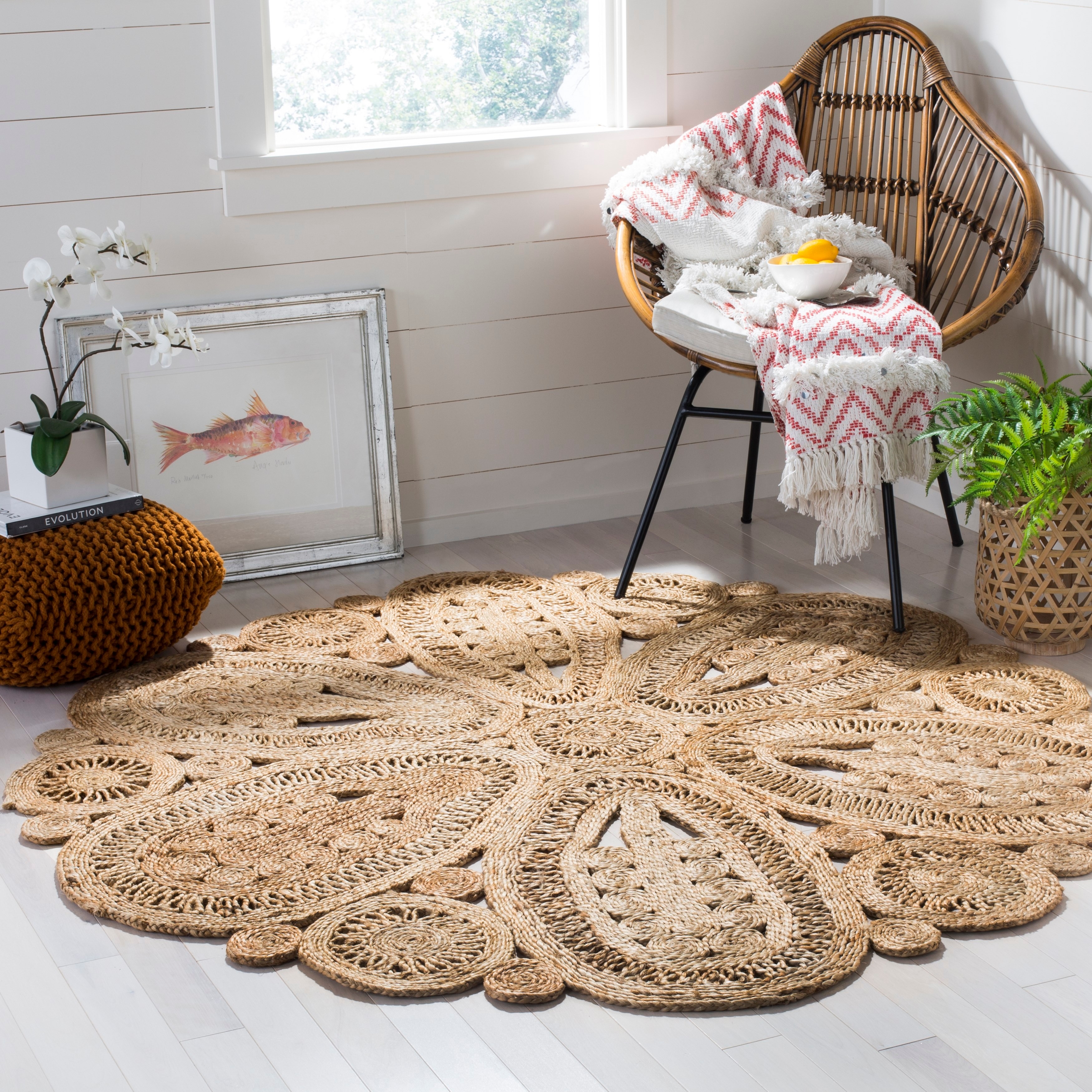 Natural Fiber Rug With Floral Pattern / How To Make A Boho Jute Rug