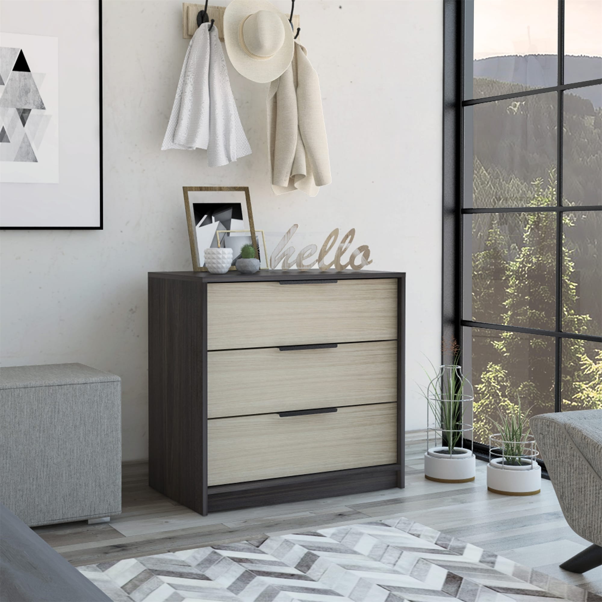 3 Drawer Rectangle Dresser Black Wengue and Light Oak On Sale