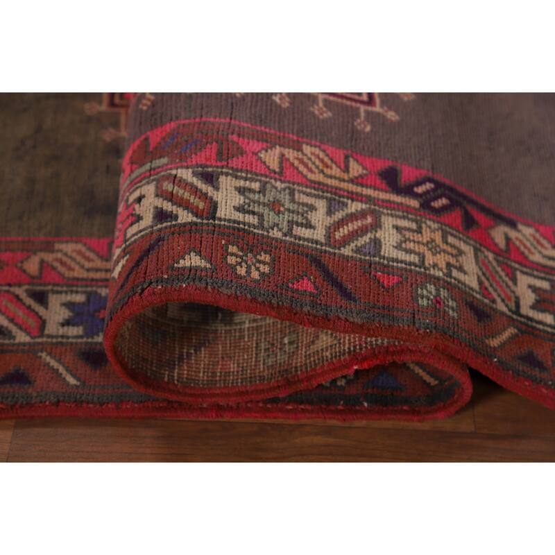 Pink Ardebil Persian Vintage Area Rug Hand-Knotted Wool Carpet - 3'11" x 7'7"
