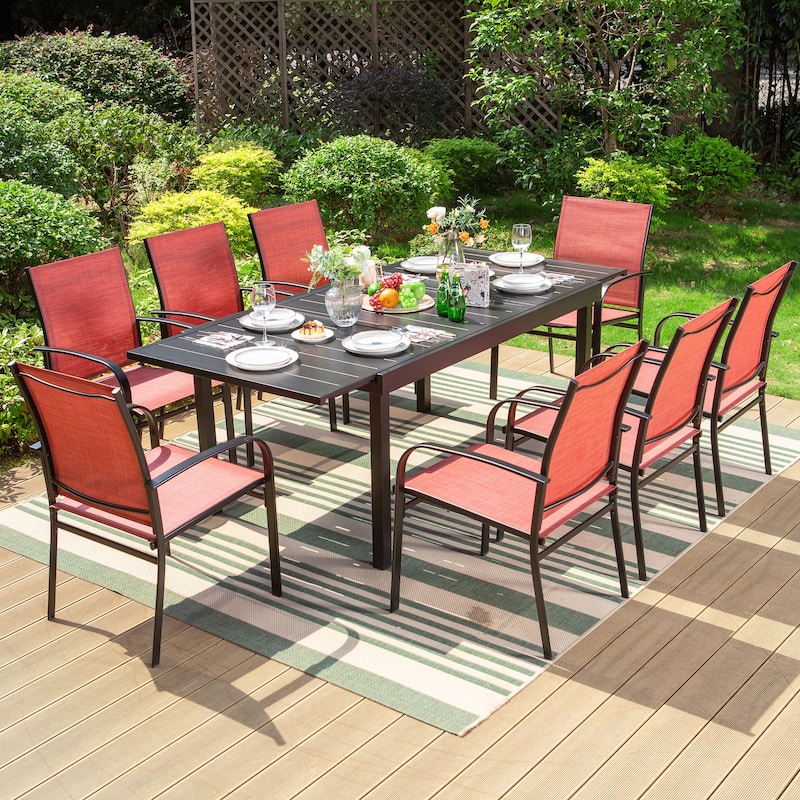 MAISON ARTS 7/9-Piece Patio Dining Set with Metal Rectangle Expandable Table and 6/8 Textilene Dining Chairs