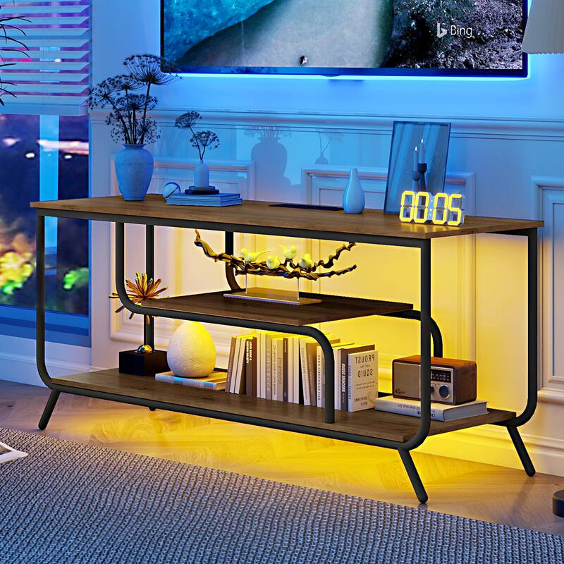 TV Stand with LED Lights Power Outlets - TV Stand for TVs up to 55 Inch, Modern TV Console Table