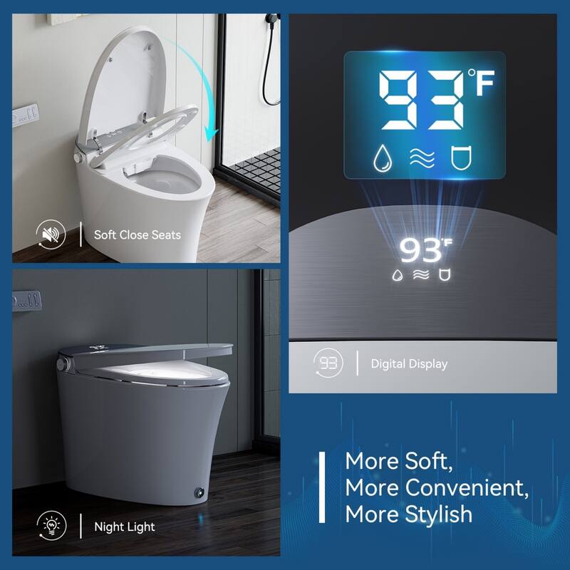 Smart Bidet Toilet with Built-In Tank & Pump, 17" Chair Height, Heated Seat, Wash/Dry, Remote