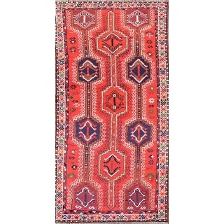 Vintage Tribal Geometric Shiraz Persian Wool Area Rug Handmade Carpet - 4'7" x 9'5"