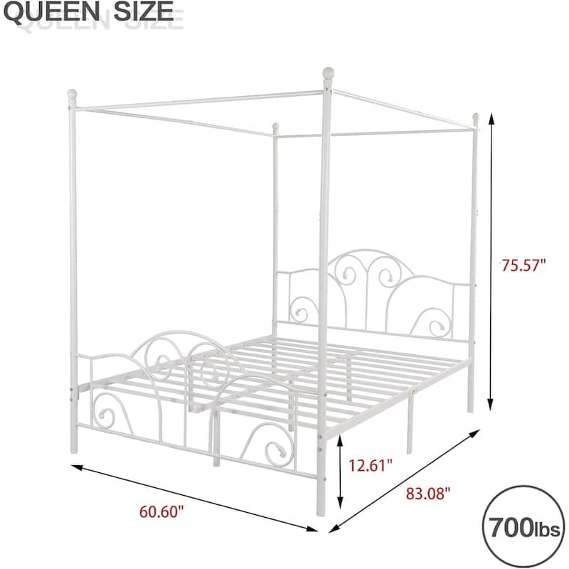 Aufank Vintage Four Post Metal Canopy Bed Frame