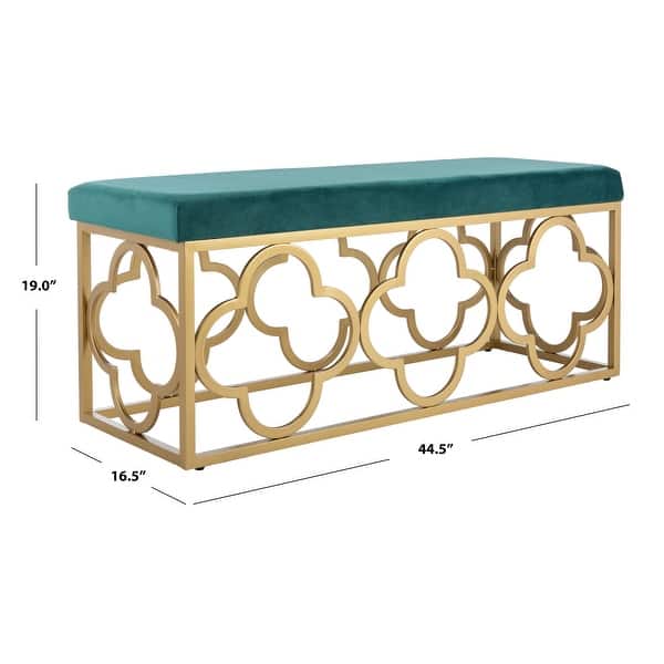 dimension image slide 3 of 4, SAFAVIEH Fleur Moroccan Glam Velvet Rectangle Bench - 44.5" x 16.5" x 19"
