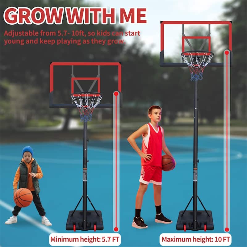 Basketball Hoop 44 Inch Backboard Portable Basketball Goal System - Red